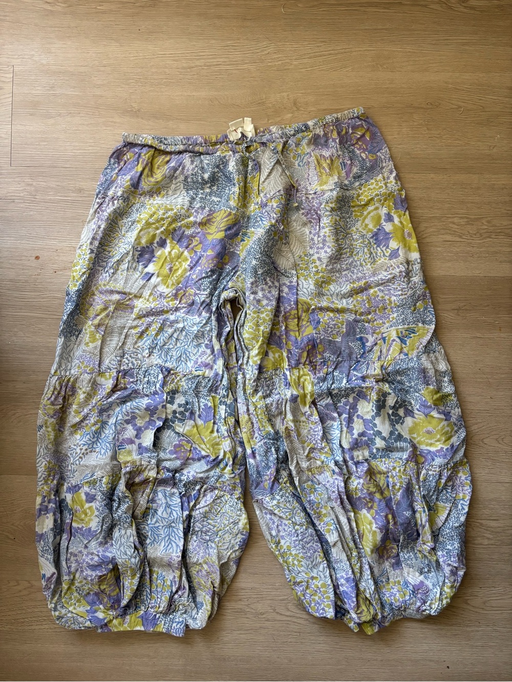 Anthropologie Floral Palazzo Pants in Yellow & Lavender
